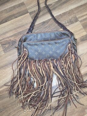Luxury Brown Fringe Monogram Crossbody Bag